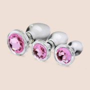 Pink Gem Glass Anal Plug Set